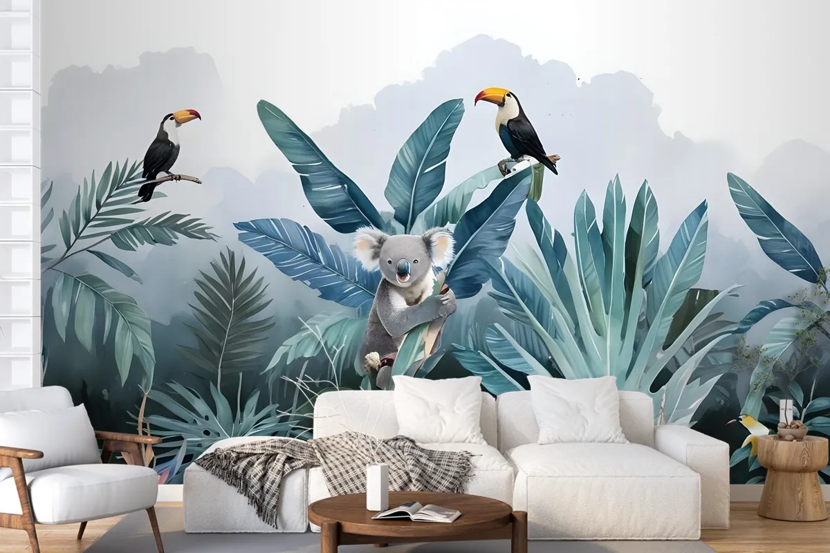 Tropical Forest With Koala Toucan Wallpaper Mural