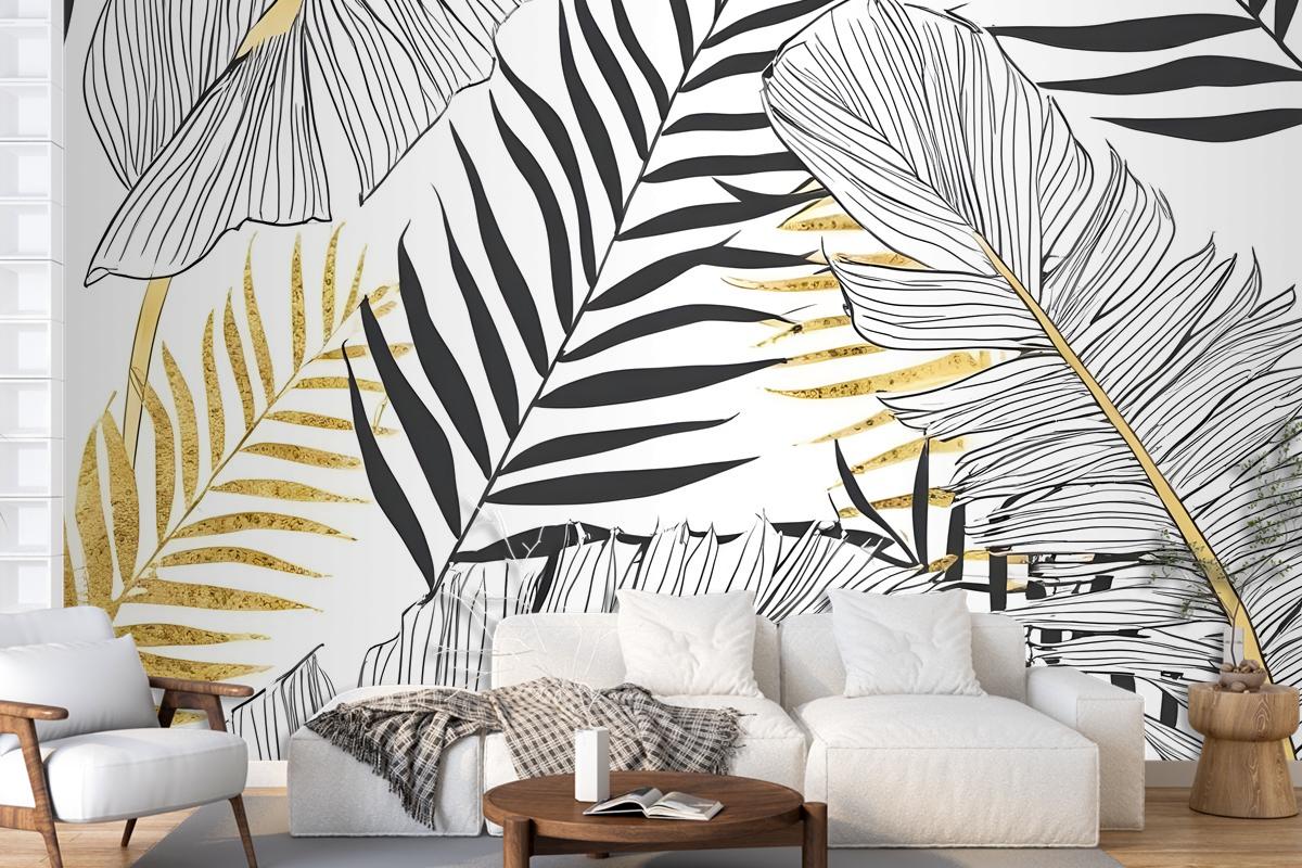 Tropical Golden Leaf Wallpaper Mural