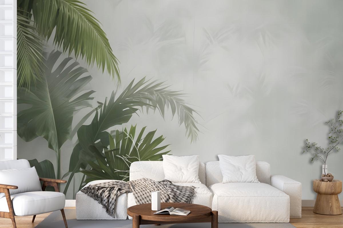 Tropical Green Palm Leaves Wallpaper Mural