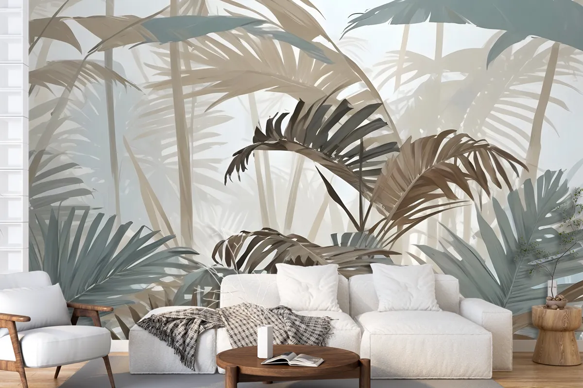 Tropical Leaf Painting With Brush Strokes Wallpaper Mural