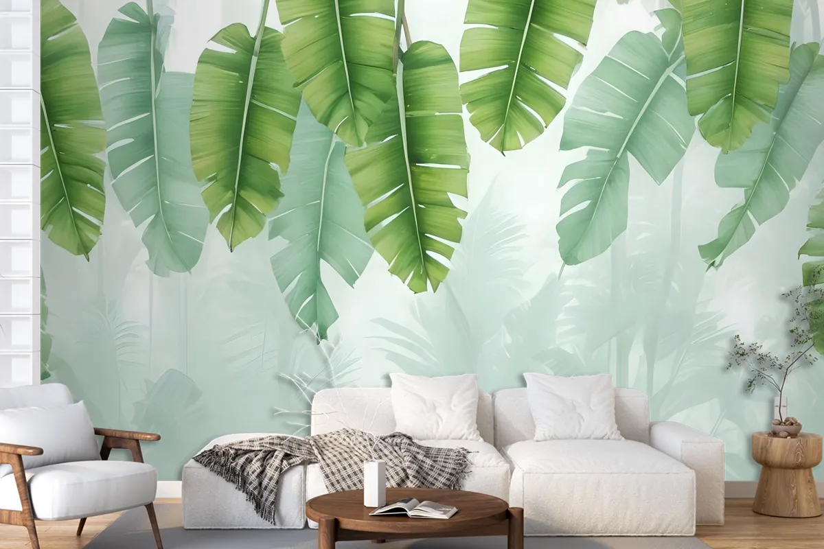 Tropical Leaves And Shading Leaf Wallpaper Mural