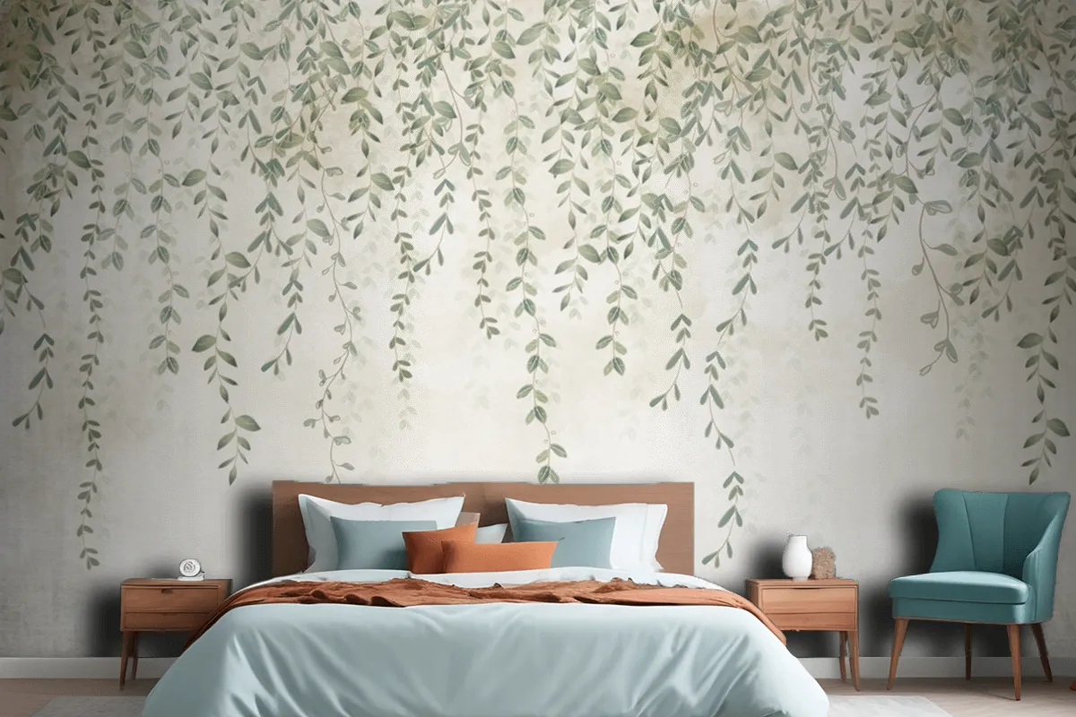 Tropical Leaves Design In Foggy Forest Wallpaper Mural