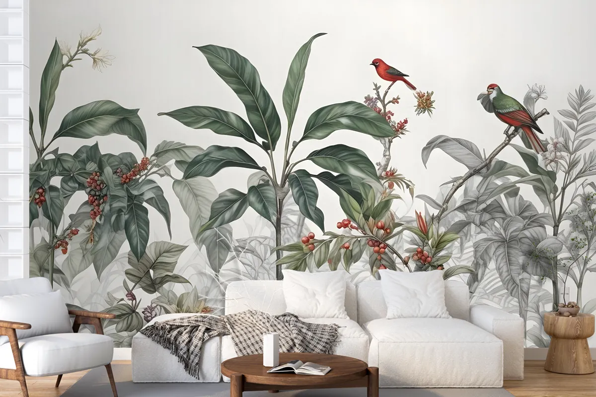 Tropical Leaves With Berries Wallpaper Mural