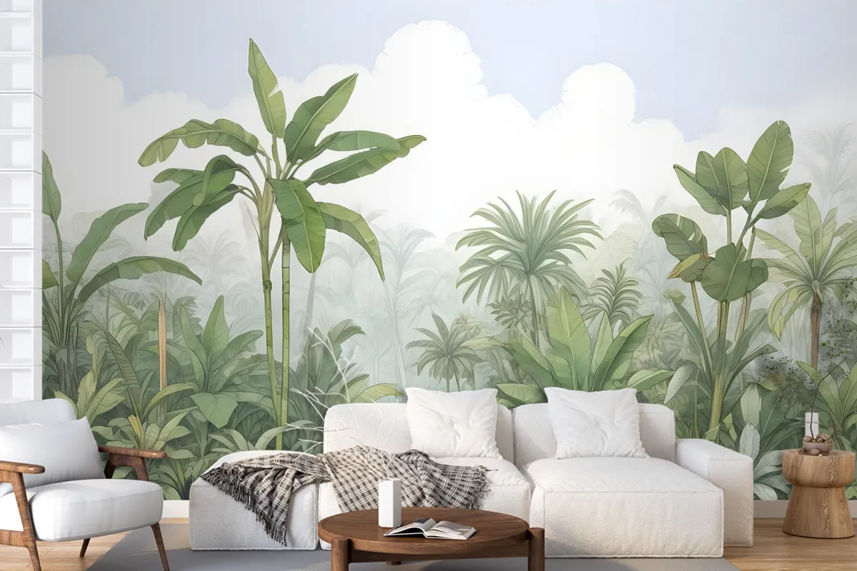 Tropical Rainforest Drawing Art Wallpaper Mural