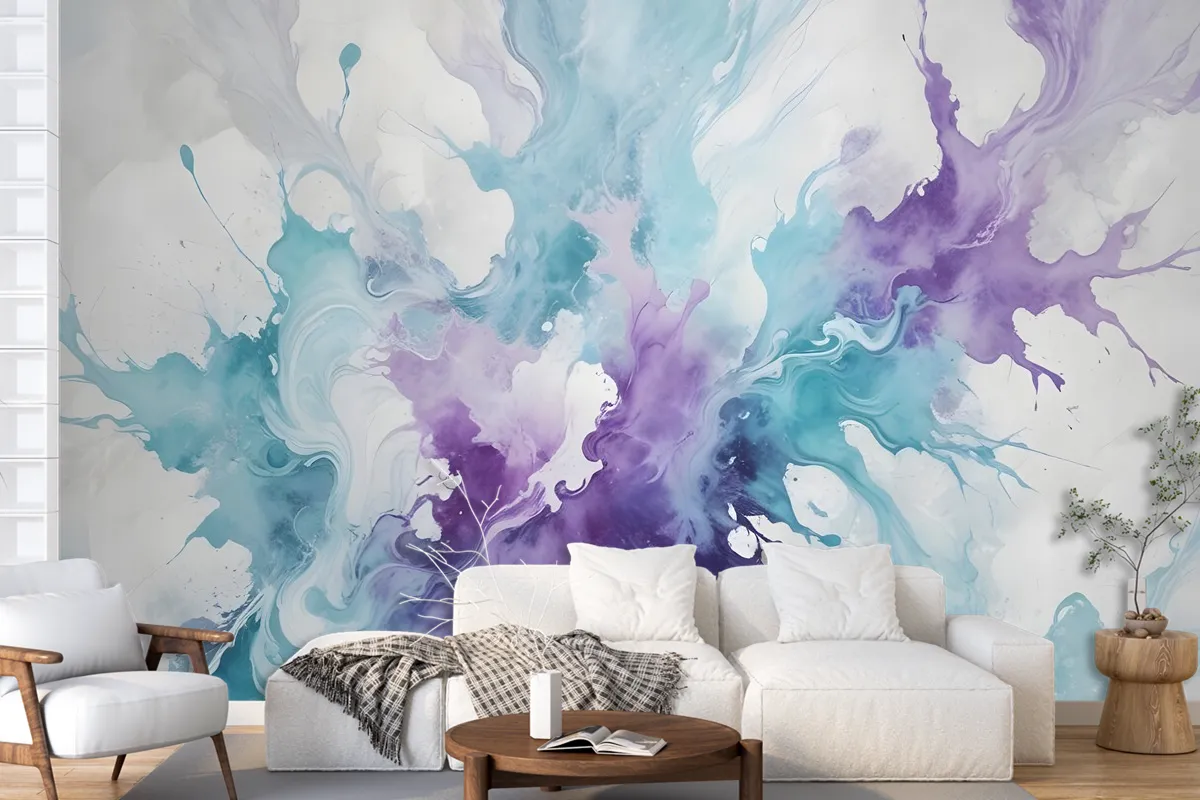 Turquoise Purple Marble Style Brush Wallpaper Mural