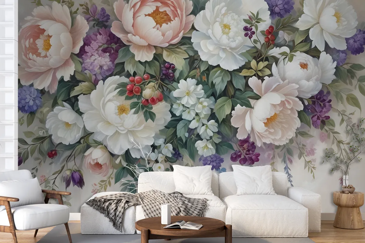 Victorian Vine Floral Bouqet Wallpaper Mural