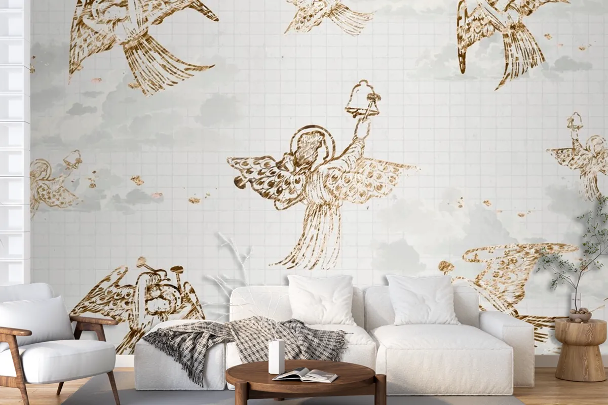 Vintage Angel Pattern Background Wallpaper Mural