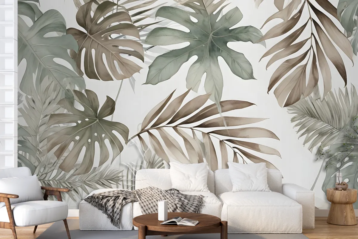 Vintage Banana And Palm Leaves Wallpaper Mural