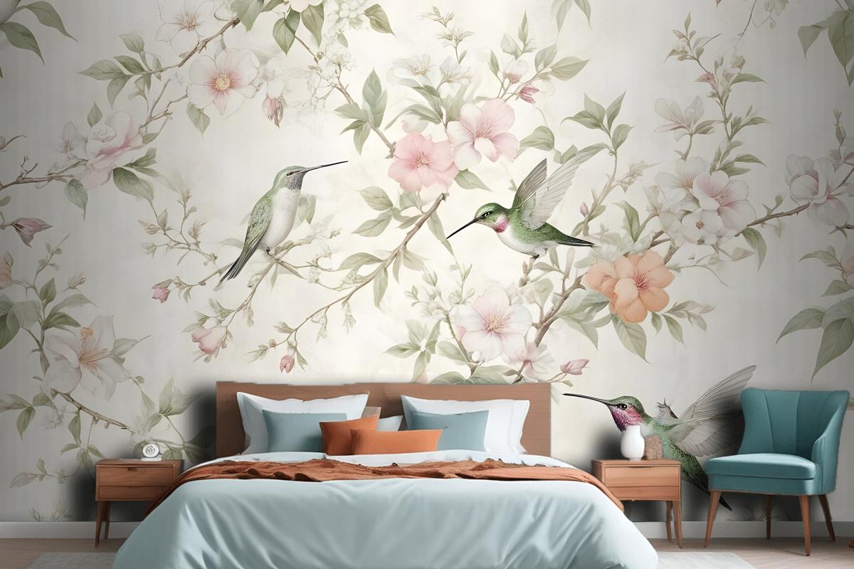 Vintage Blossoms With Birds Wallpaper Mural