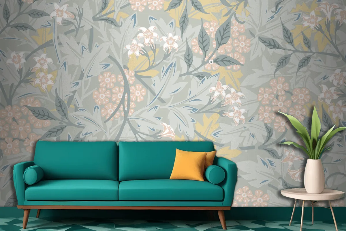 Vintage Botanic Design Living Room Wallpaper Mural