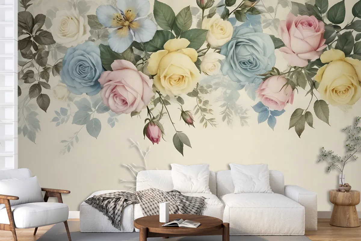 Vintage Colorful Floral Wallpaper Mural