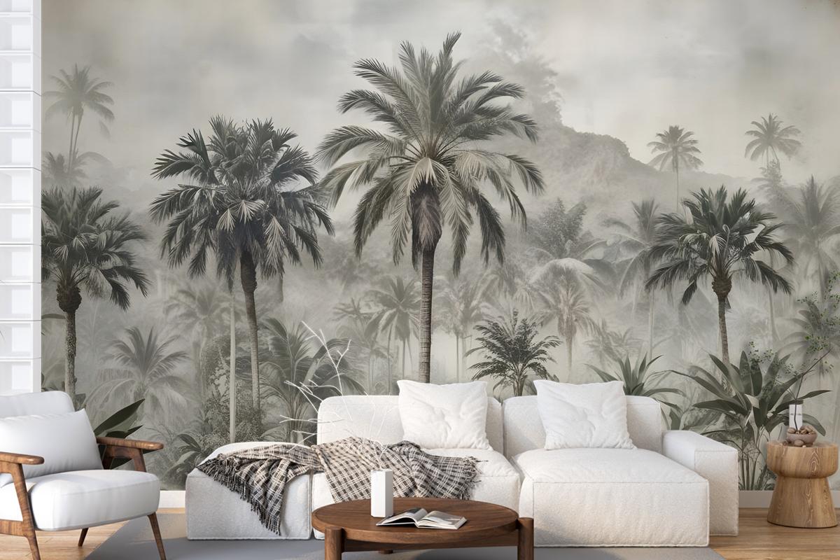 Vintage Exotic Landscape With Wild Leopard Wallpaper Mural