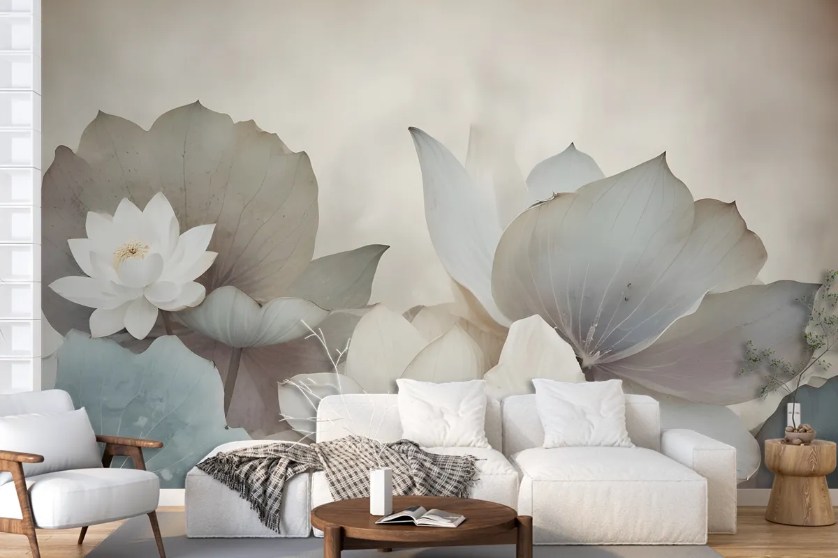 Vintage Floral With Retro Lotus Leaf Wallpaper Mural