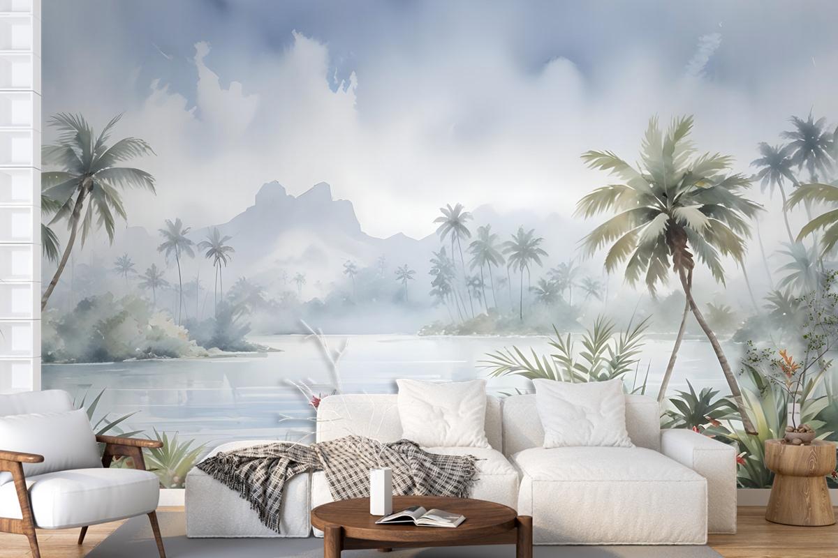 Vintage Forest With Lakescape Wallpaper Mural