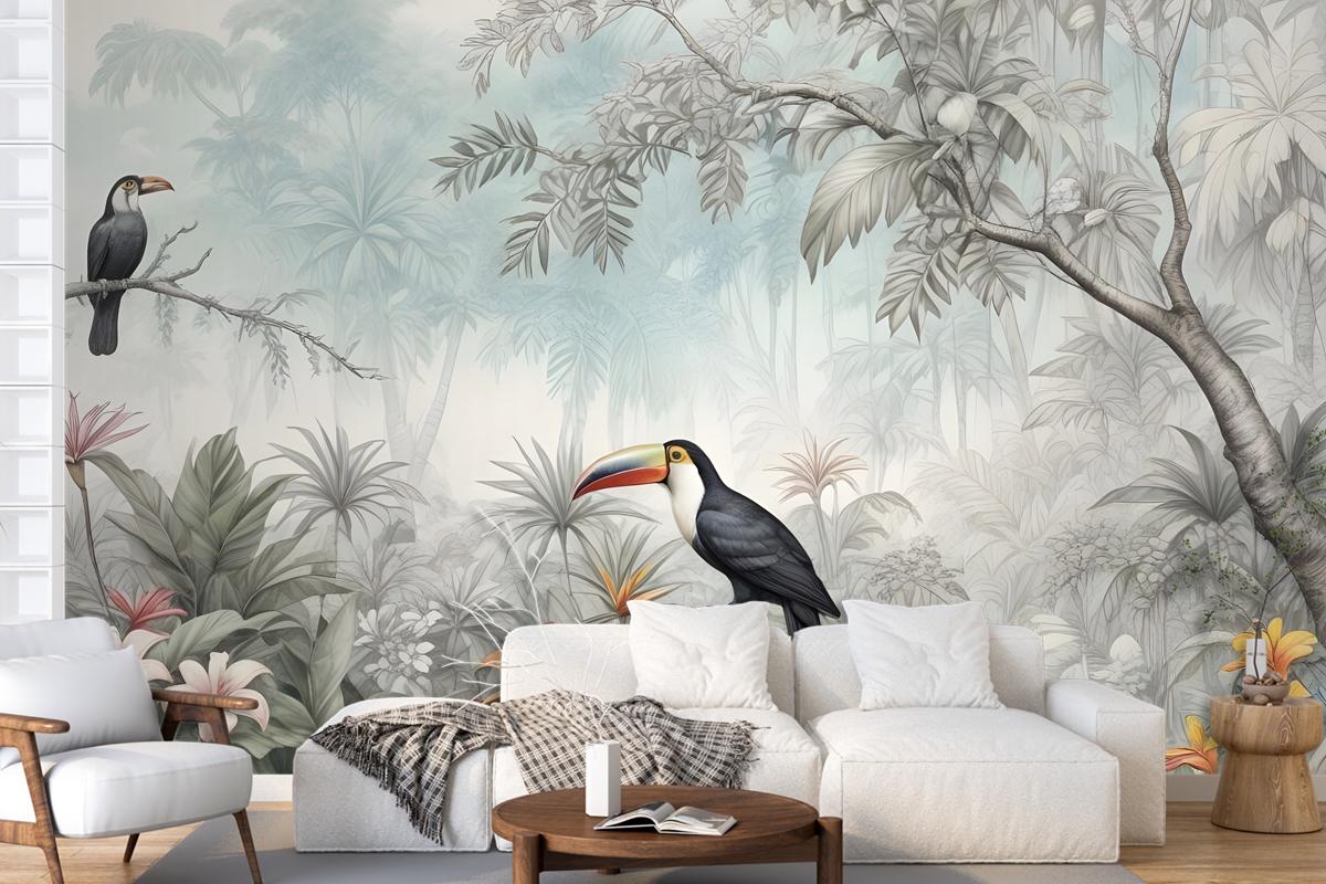 Vintage Historic Paradise Bird Art Wallpaper Mural