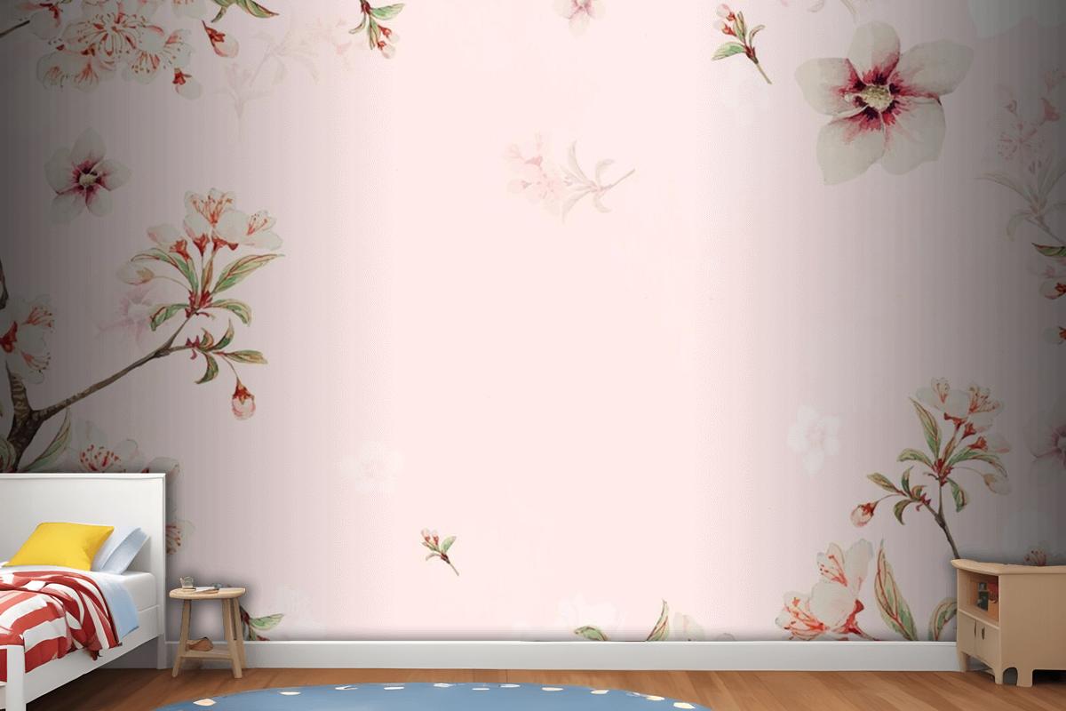 Vintage Japanese Floral Background Peach Blossoms Wallpaper Mural