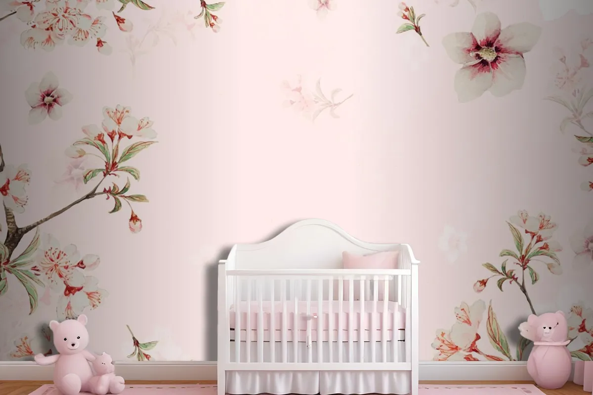 Vintage Japanese Floral Background Peach Blossoms Wallpaper Mural