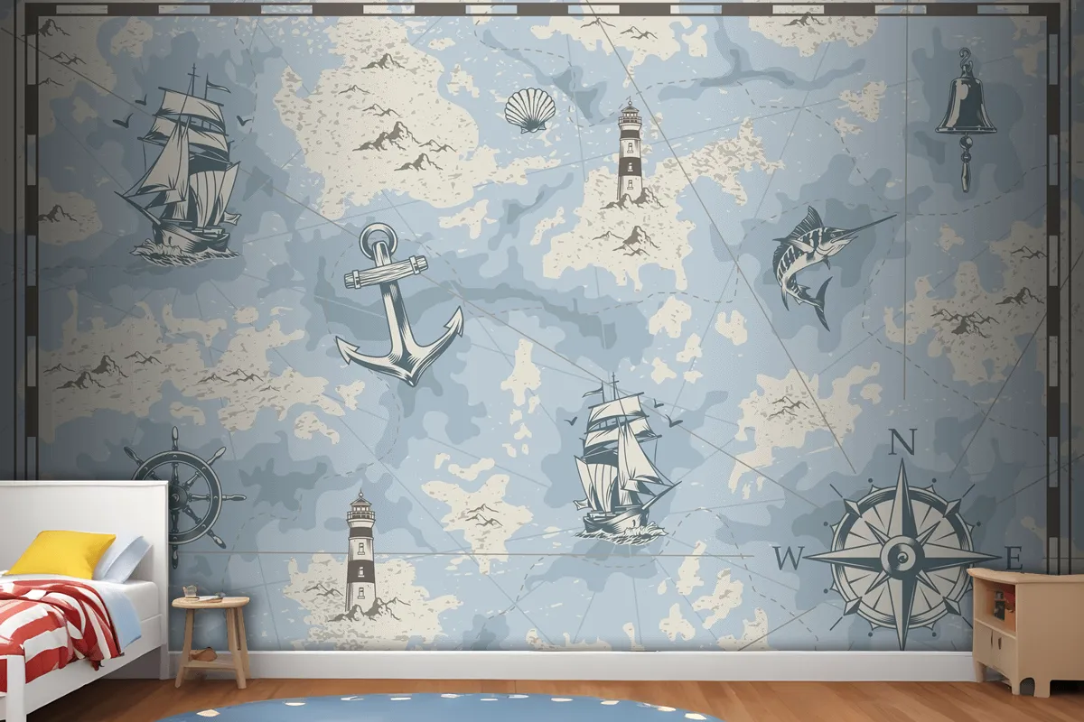 Vintage Nautical Old Map Wallpaper Mural