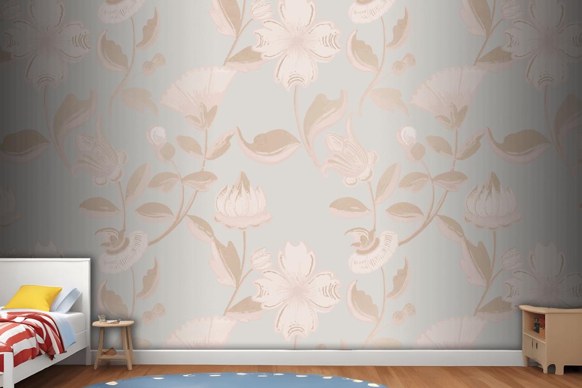 Vintage Neutral Floral Pattern Wallpaper Mural