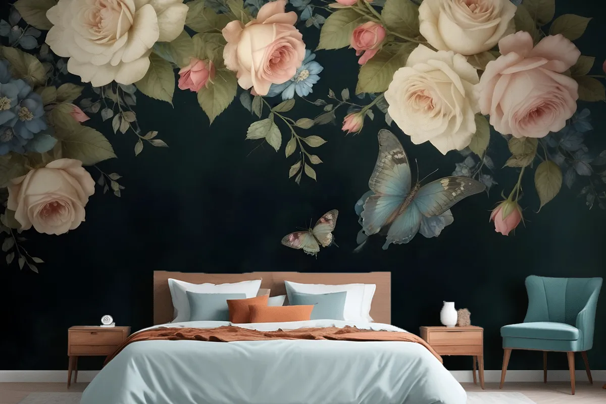 Vintage Oil Painting Dark Roses Wallpaper Mural