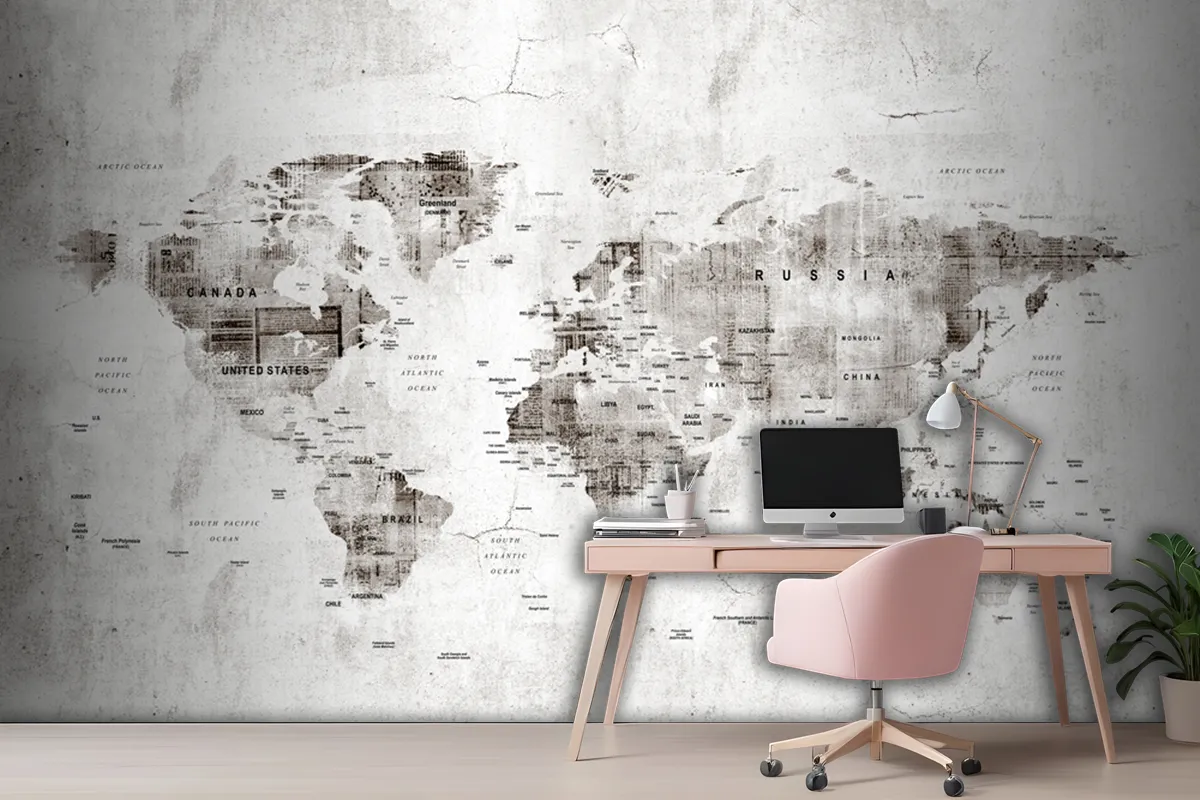 Vintage Old World Map Aged Newspaper Texture Wallpaper Mural