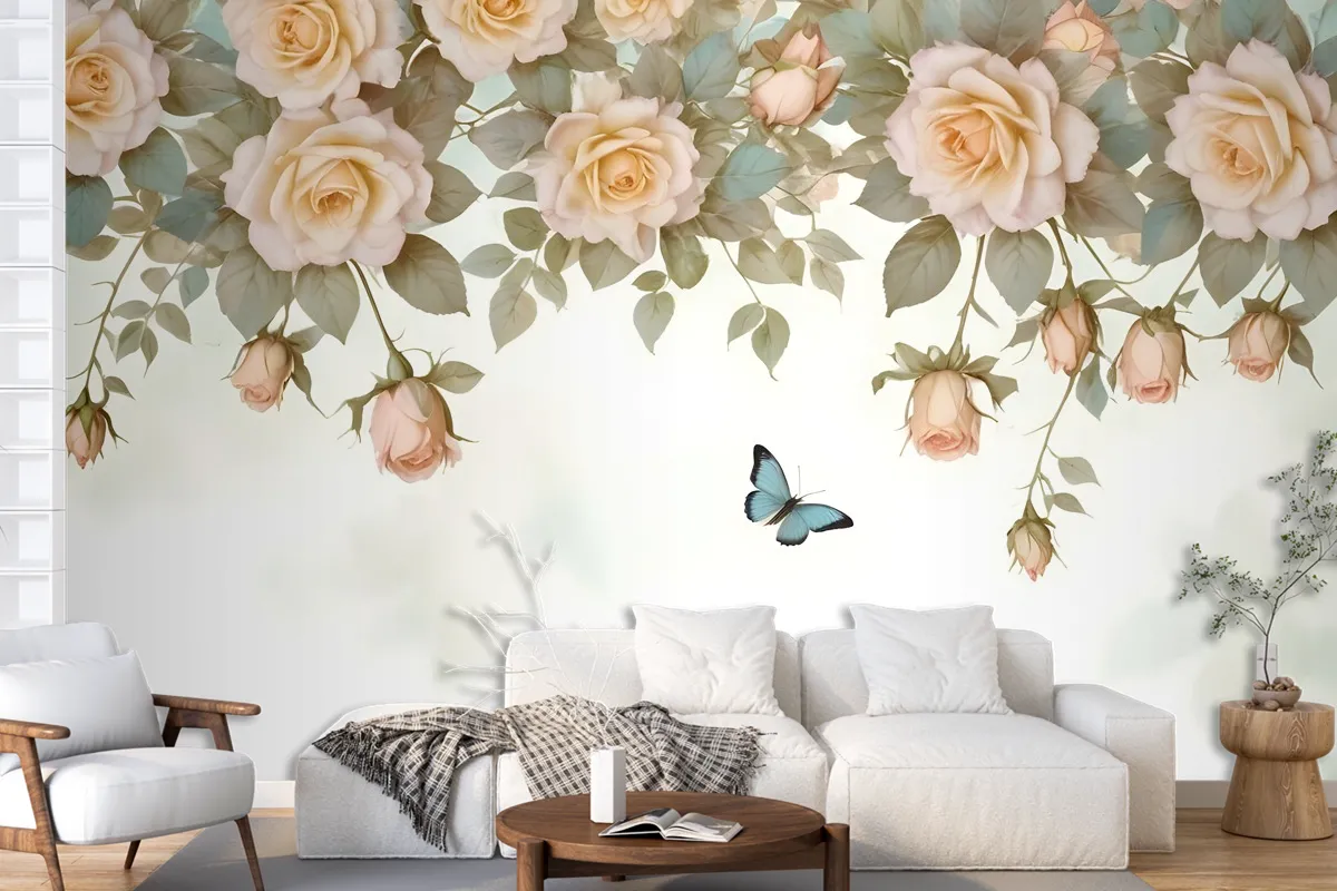 Vintage Orange Roses Wallpaper Mural