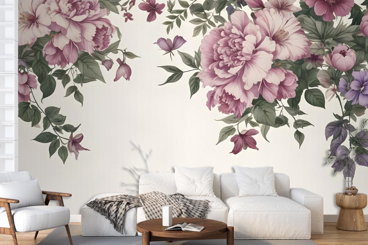 Vintage Pink Floral Art Wallpaper Mural