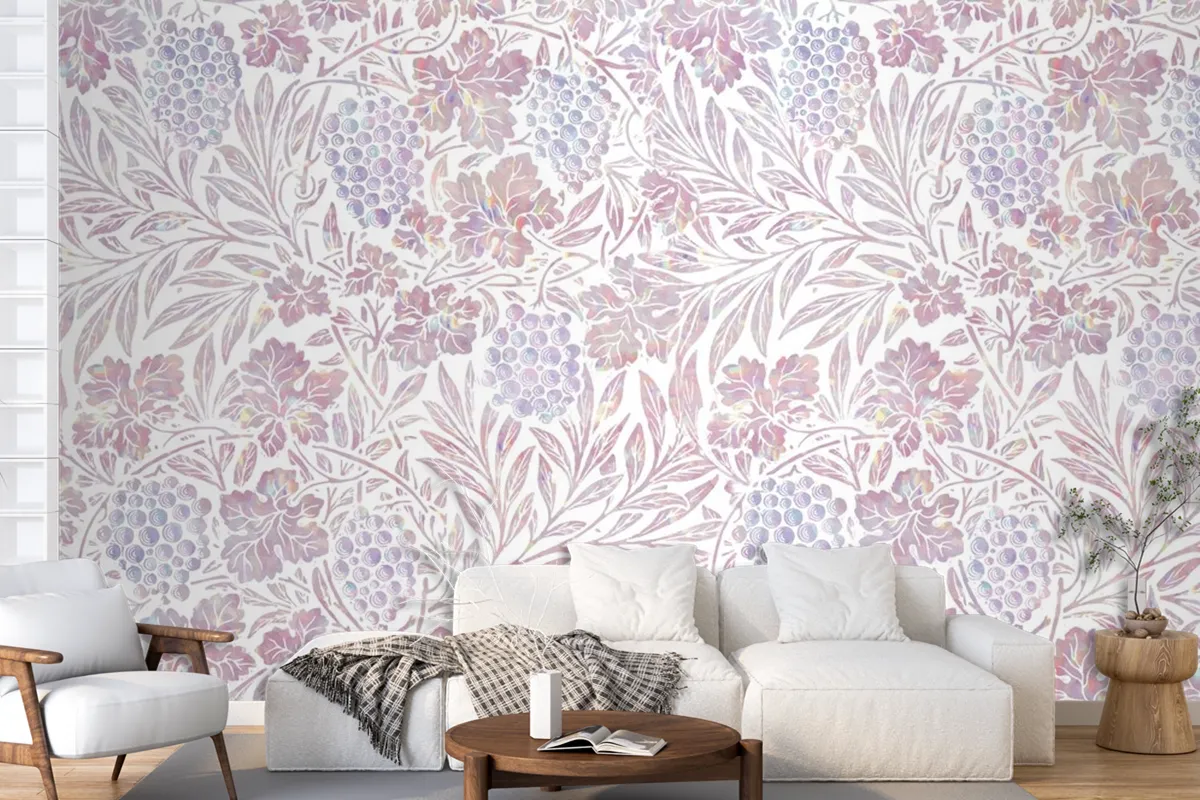 Vintage Pink Floral Holographic Wallpaper Mural