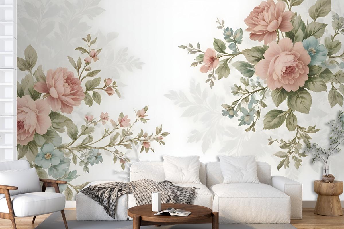 Vintage Pink Flowers Wallpaper Mural