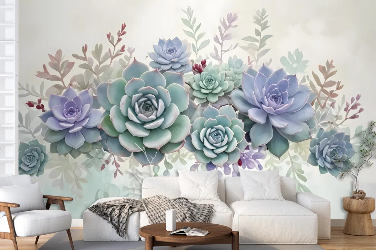 Vintage Purple Flowers Wallpaper Mural