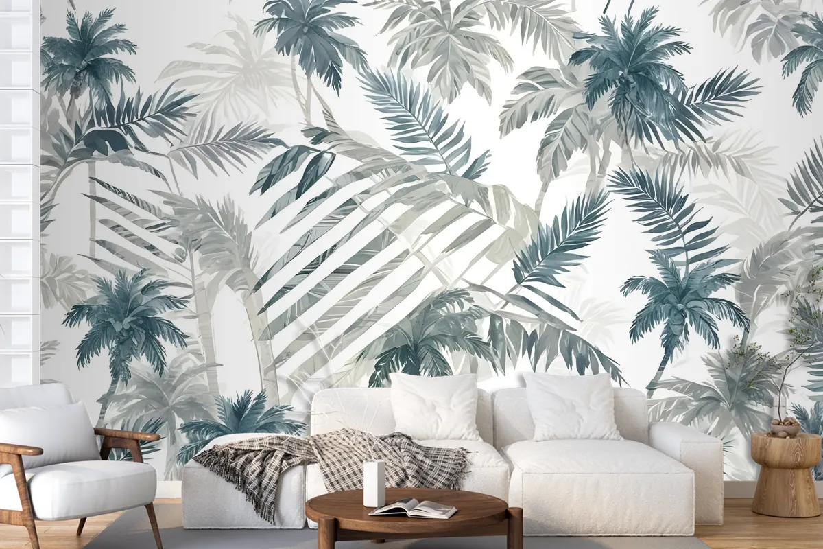 Vintage Tropical Leaf Pattern Wallpaper Mural