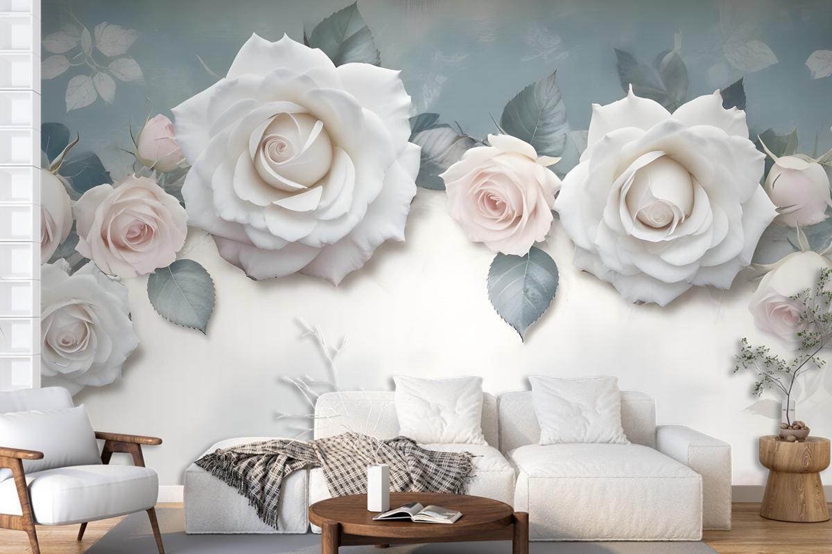 Vintage White Rose Floral Wallpaper Mural