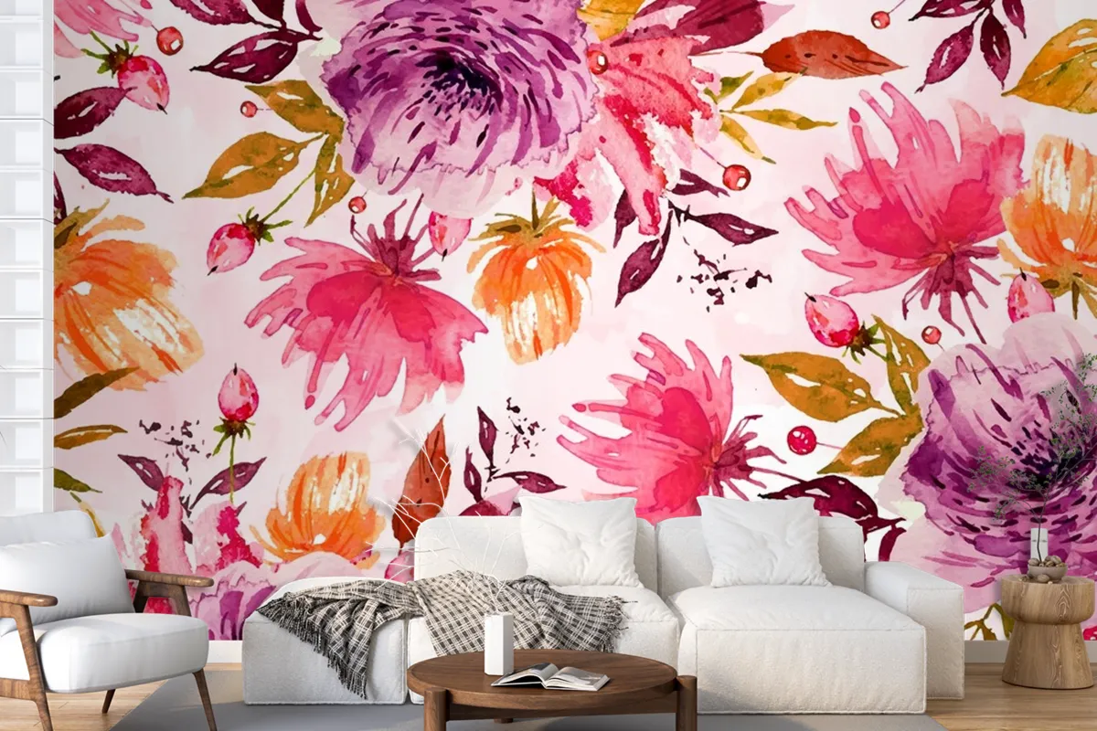 Violet Flower Background With Soft Watercolours Wallpaper Mural