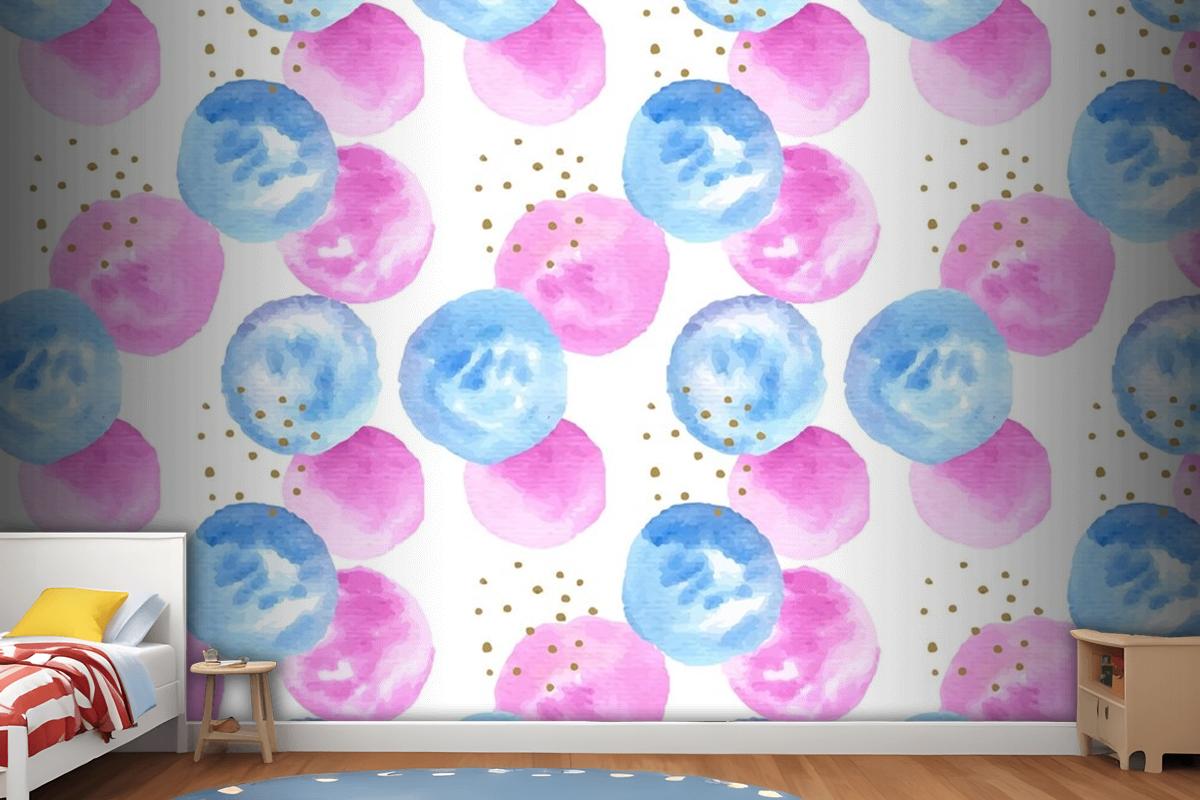 Watercolor Abstract Circular Spots Seamless Pattern Girl Wallpaper Mural