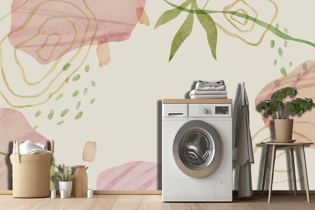 Watercolor Abstract Doodle Laundry Room Wallpaper Mural