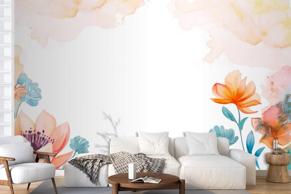 Watercolor Abstract Floral Background Wallpaper Mural