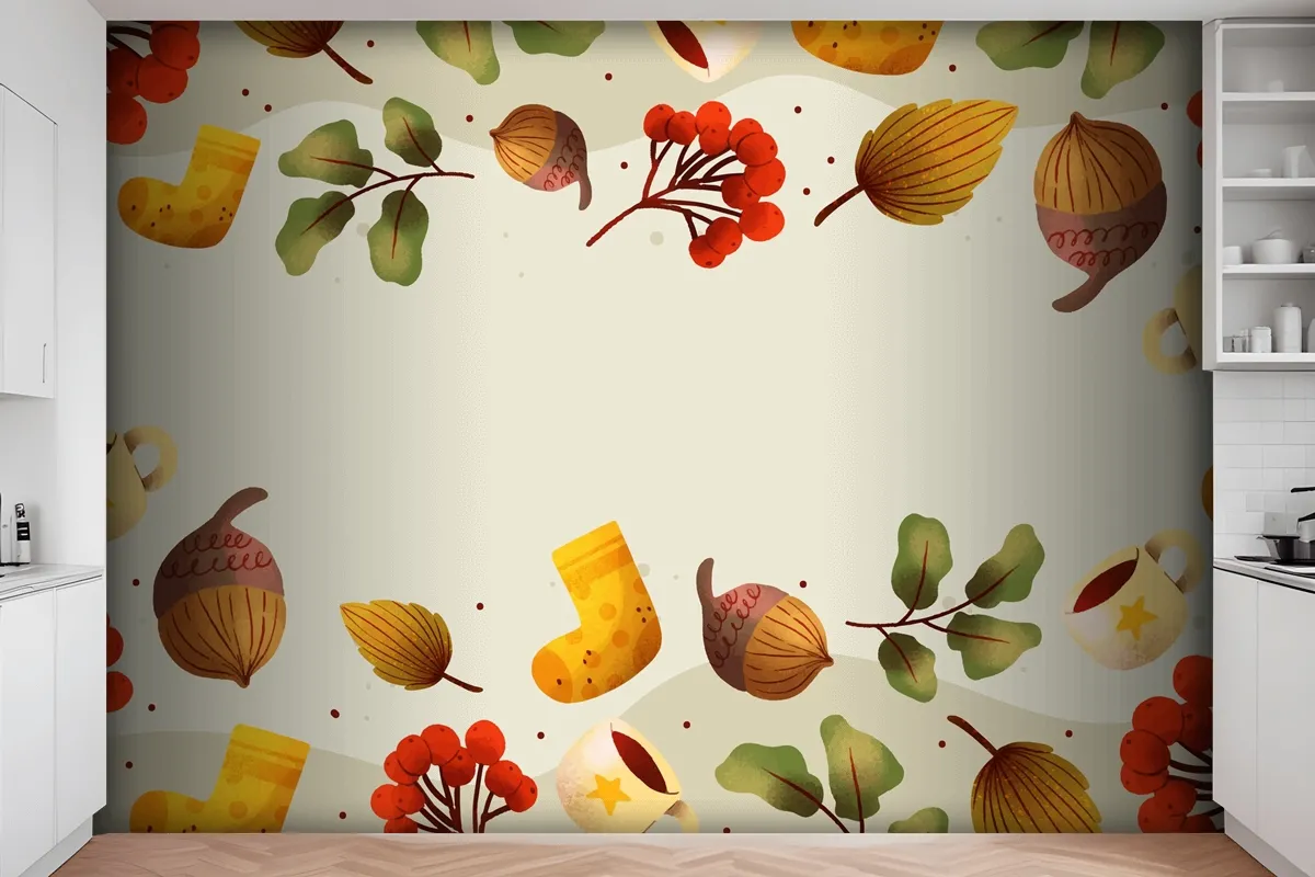 Watercolor Autumn Kitchen Wallpaper Mural