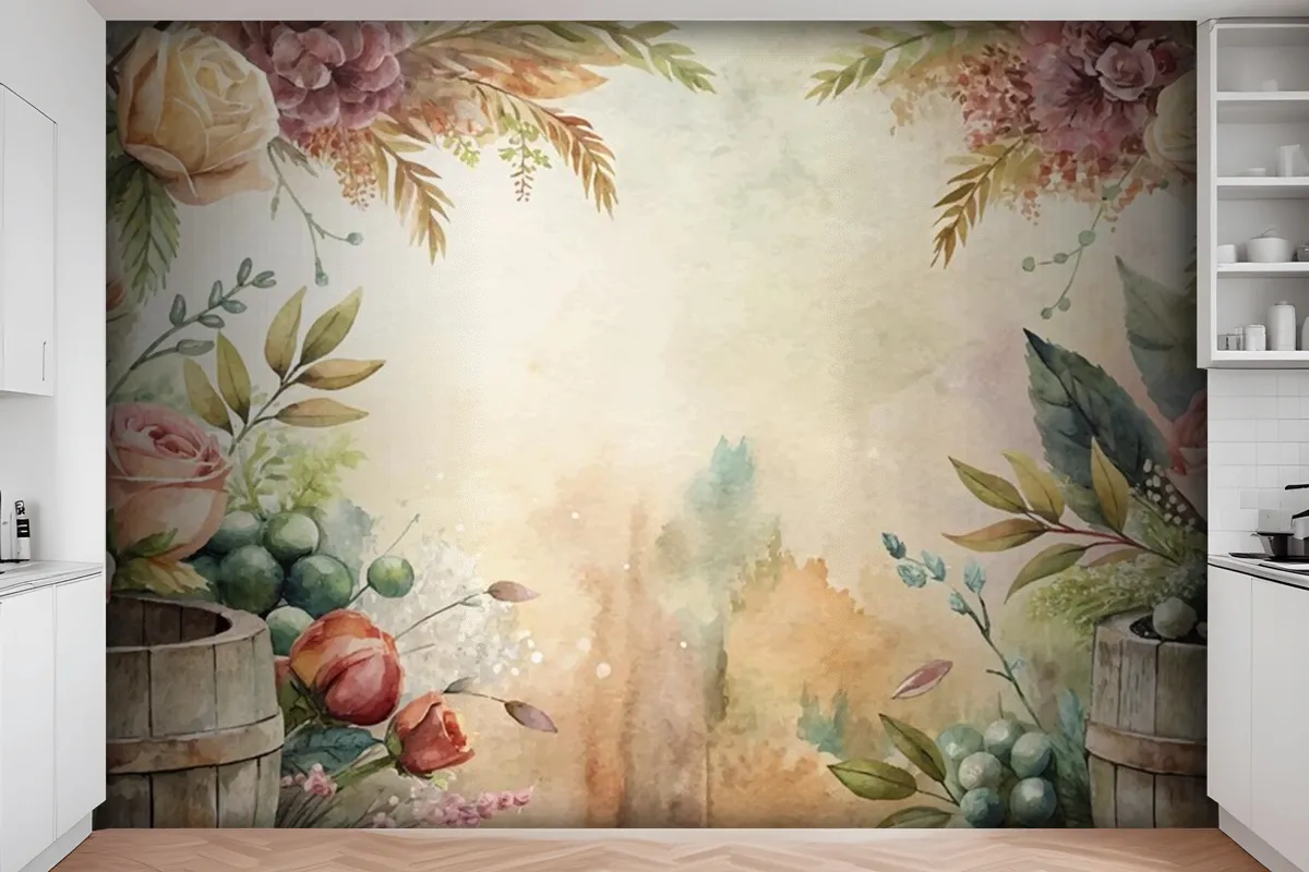 Watercolor Background Featuring An Arrangement Of Rural Flowers Wallpaper Mural