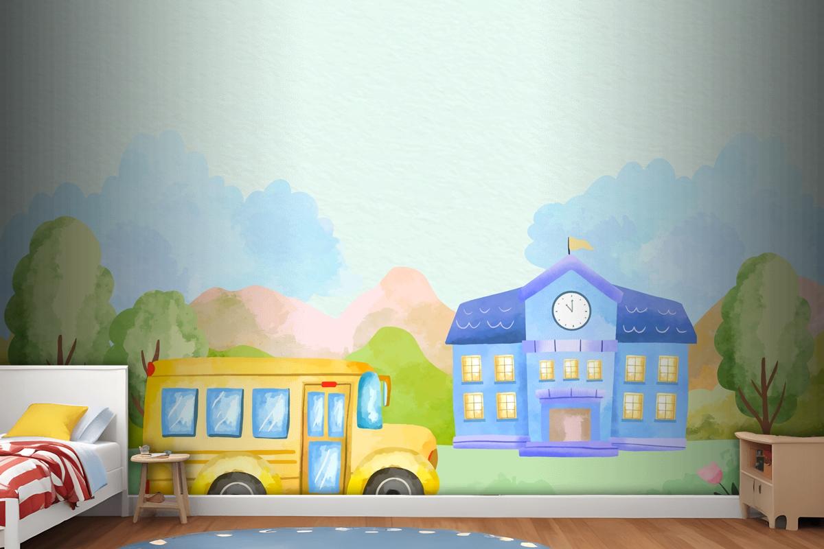 Watercolor Background For Back To School Season Boys Wallpaper Mural