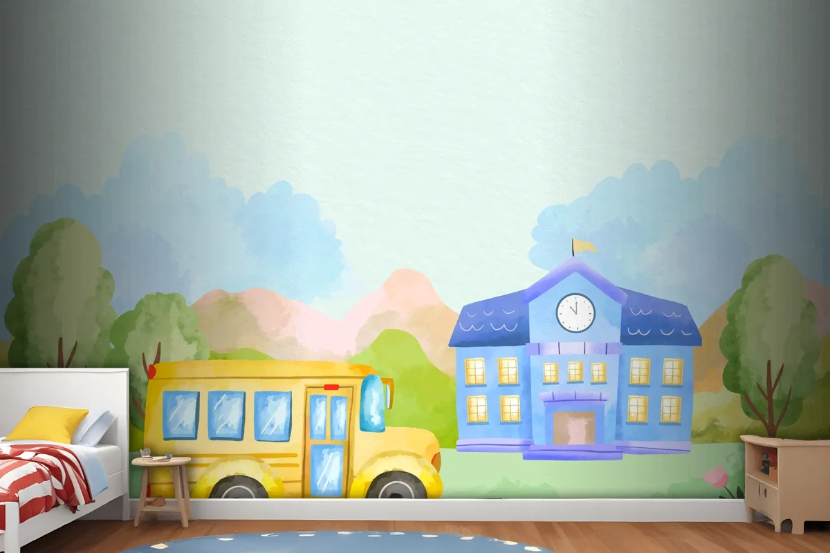 Watercolor Background For Back To School Season Boys Wallpaper Mural