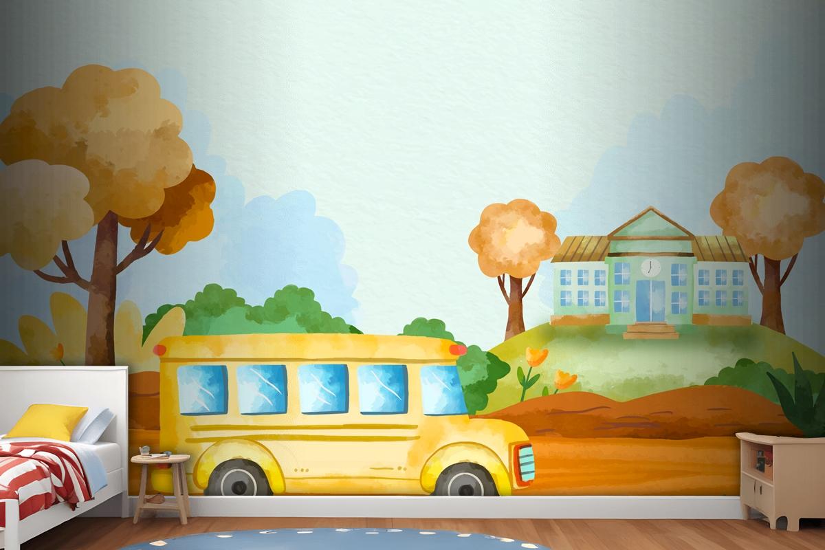 Watercolor Background For Back To School Season Wallpaper Mural