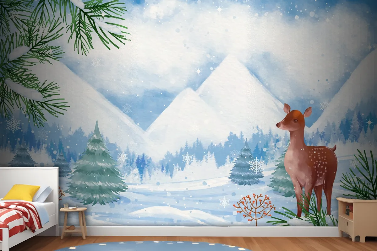 Watercolor Background For Winter Season Celebration Wallpaper Mural