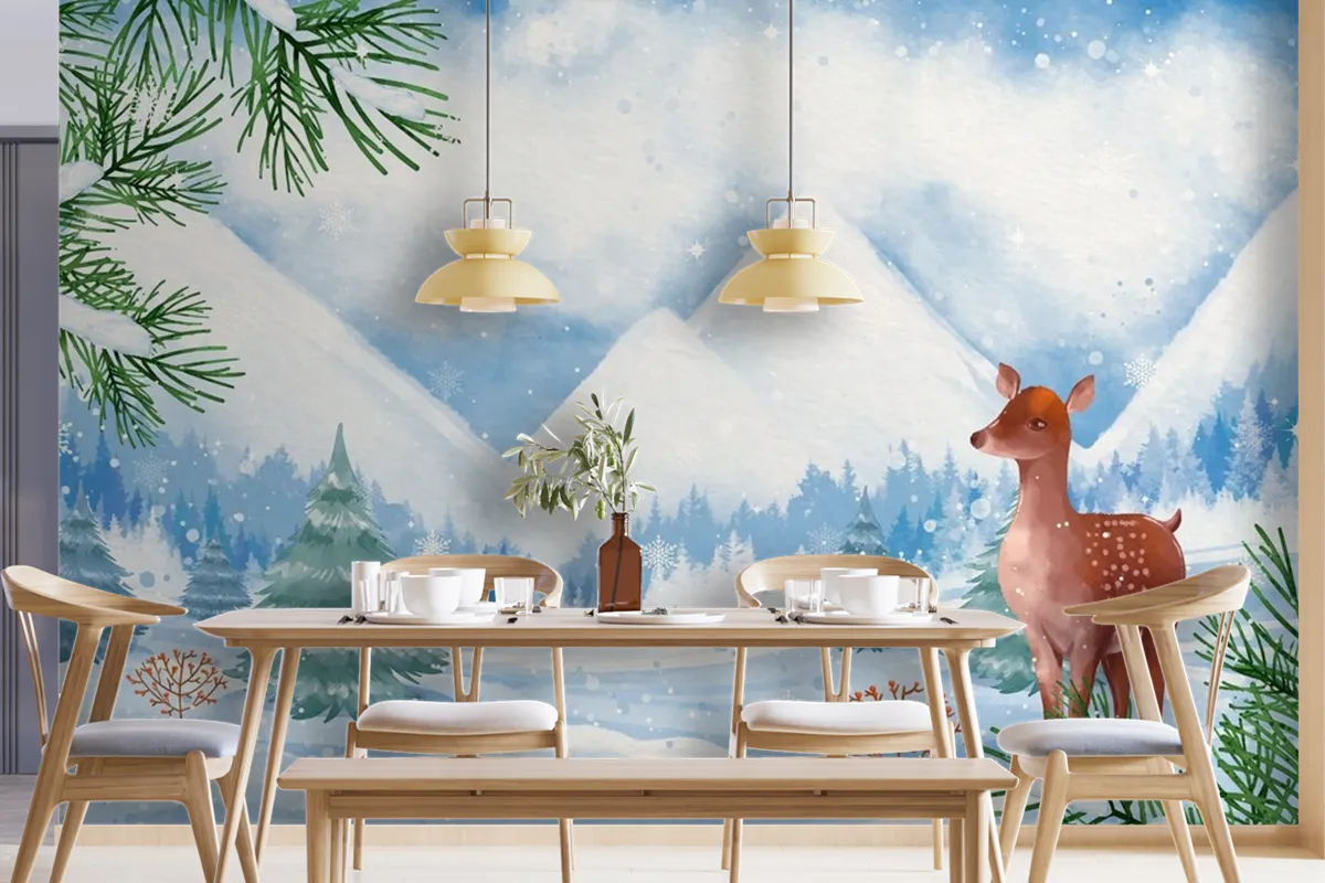 Watercolor Background For Winter Season Wallpaper Mural