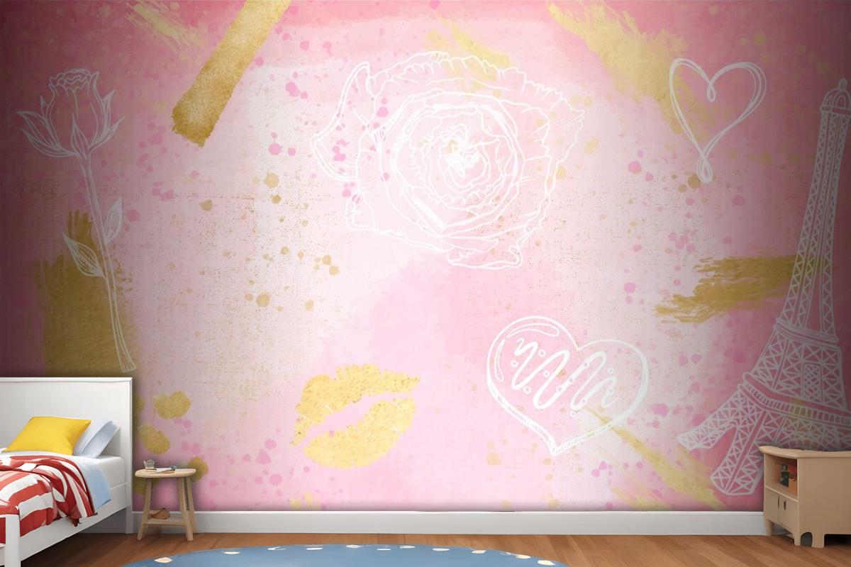 Watercolor Background With Hand Drawn Elements Girl Wallpaper Mural