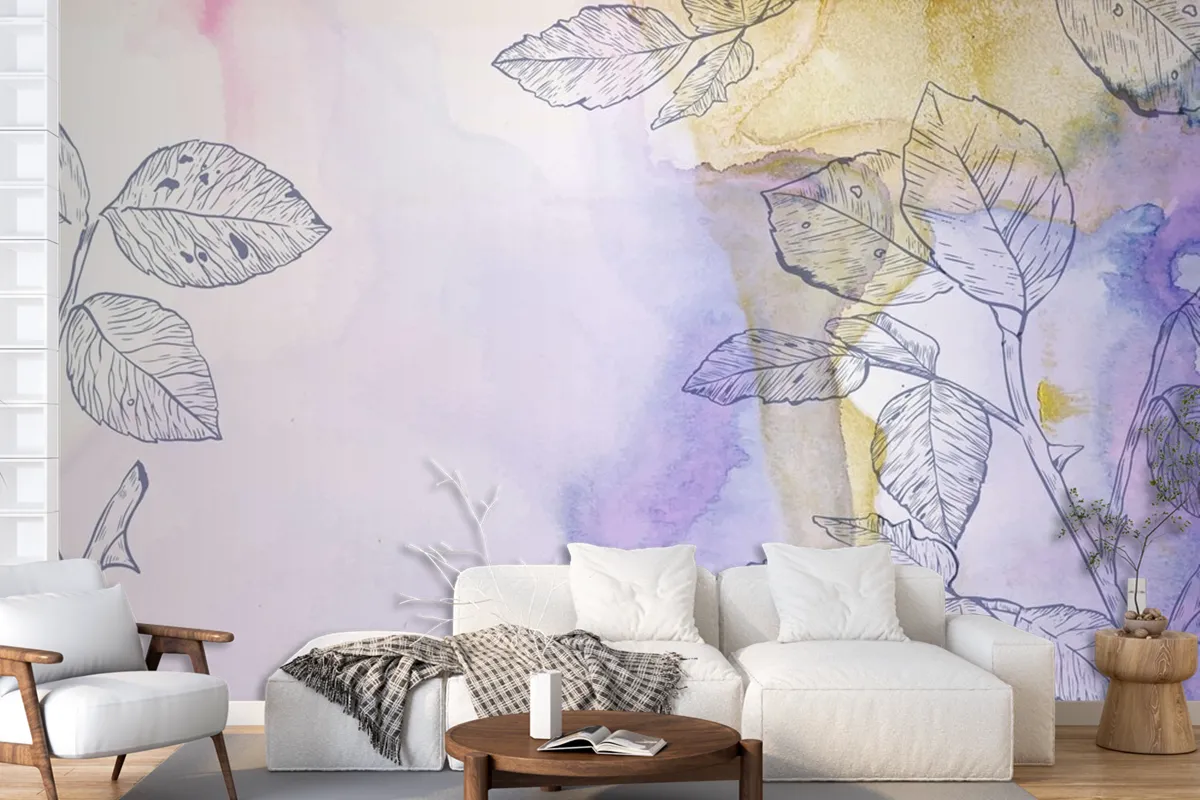 Watercolor Background With Hand Drawn Elements Wallpaper Mural