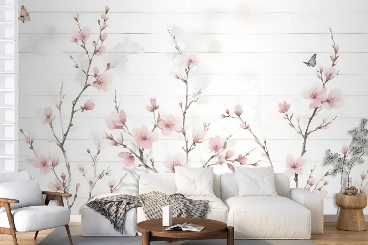 Watercolor Cherry Blossom Wallpaper Mural