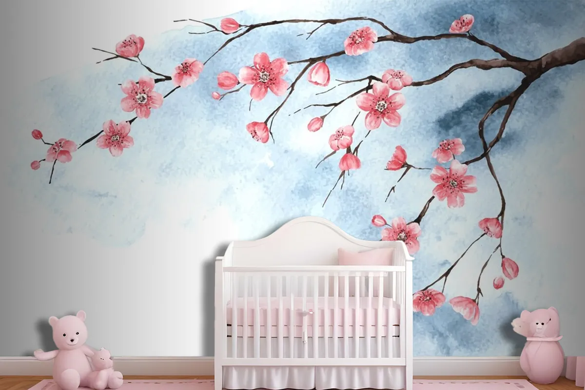 Watercolor Cherry Blossom Wallpaper Mural