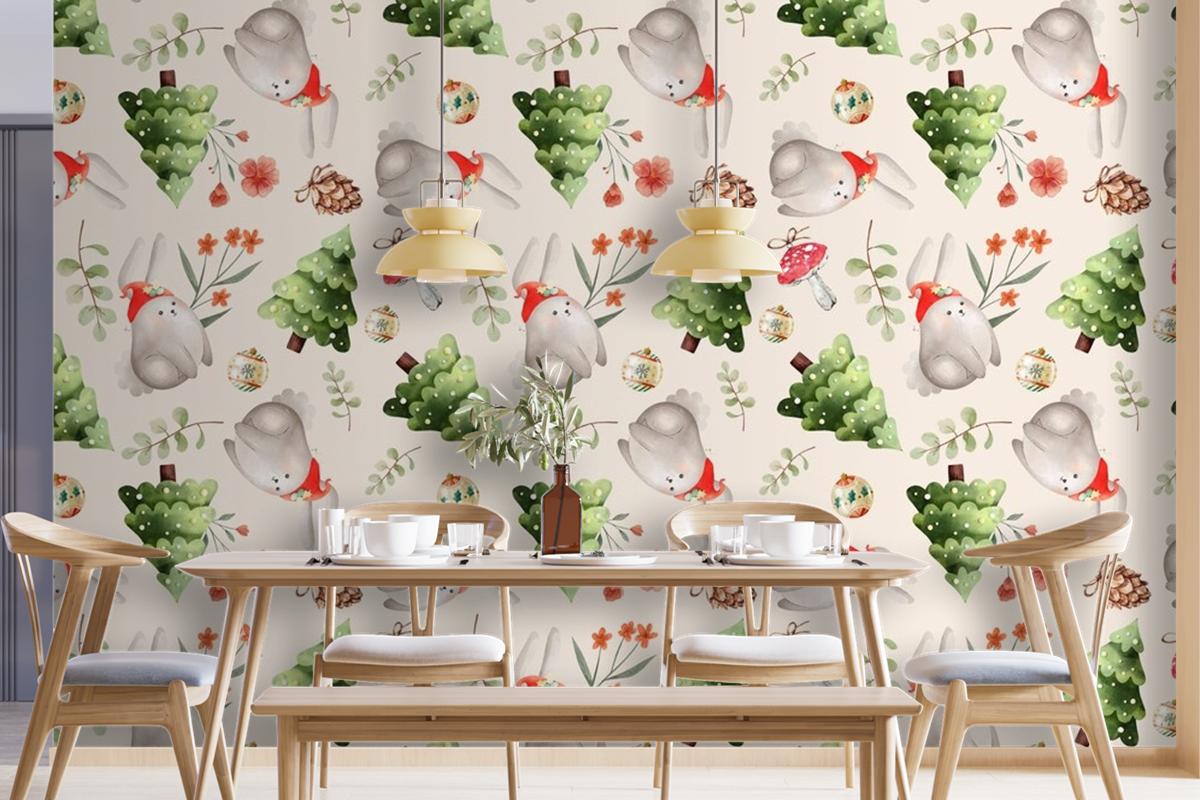 Watercolor Christmas Pattern Design Wallpaper Mural