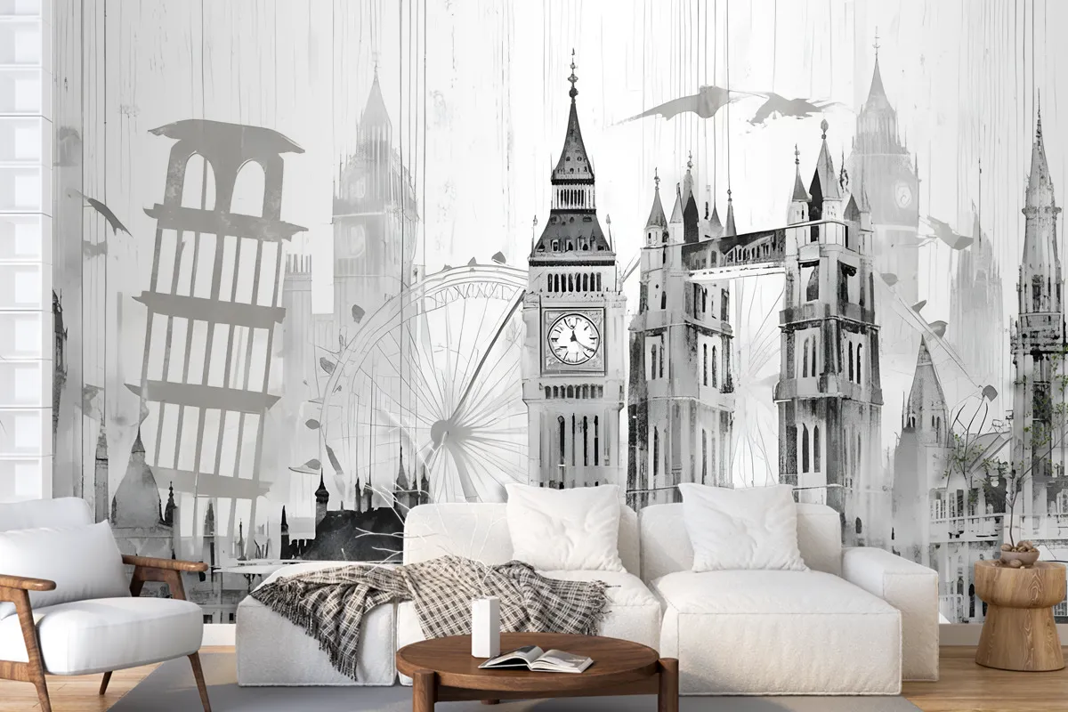 Watercolor City Famous Place Wallpaper Mural