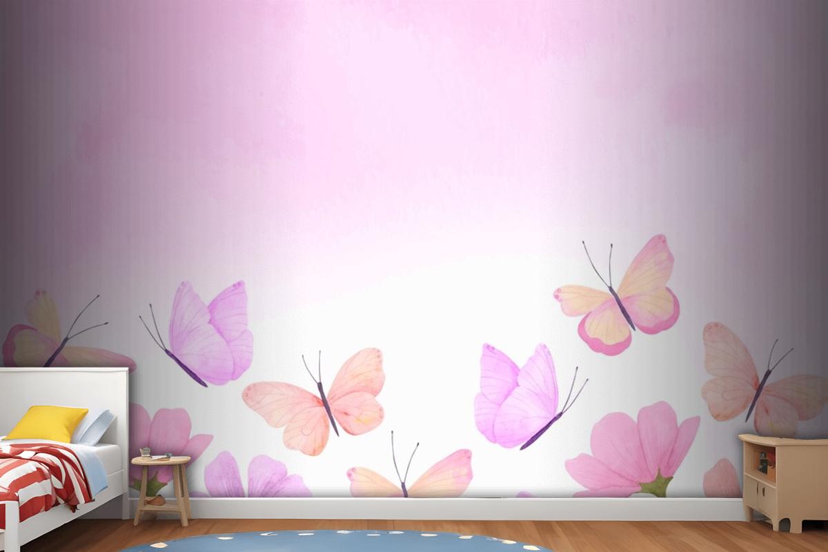 Watercolor Colorful Butterfly Background Kids Girl Wallpaper Mural